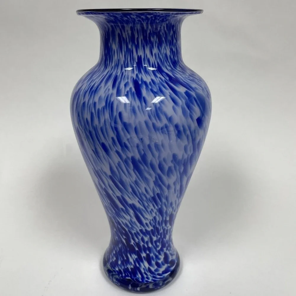 Blue White Glass Vase 11 3/8